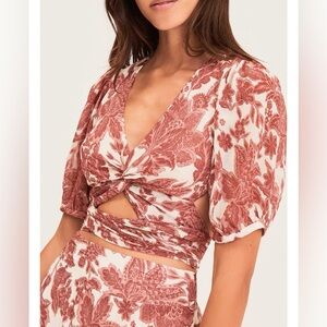 Ba&Sh Sz 6 Wink Textured Floral Open Back Wrap Cropped Top